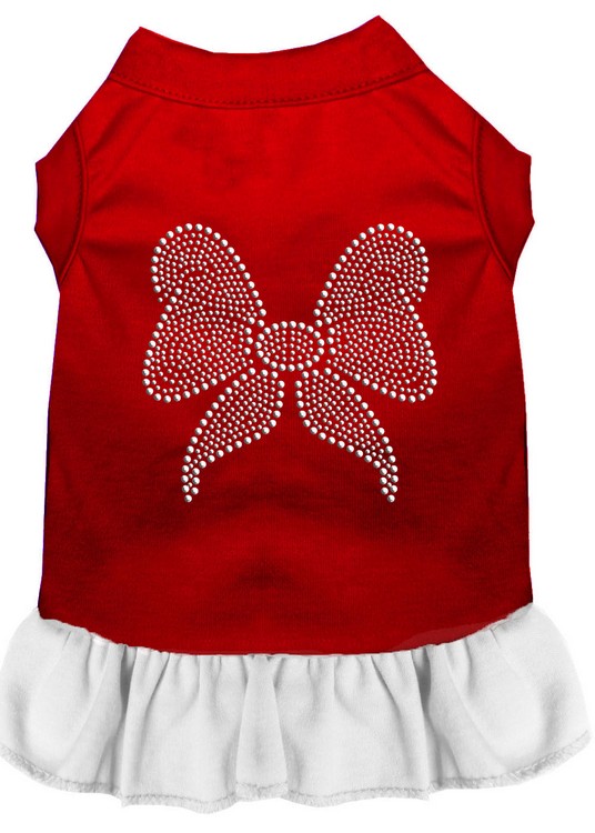 Rhinestone Bow Dress Red with White Med